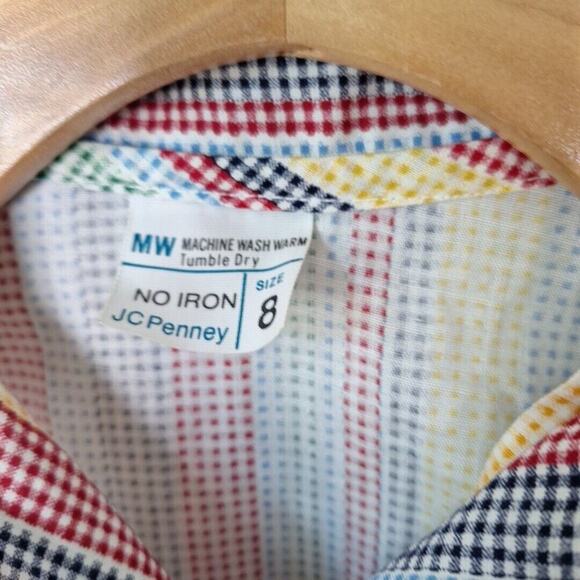 Vtg 70s 80s Primary Color Stripe Pointed Collar Button Up Shirt Size 8 Girls Top - Picture 3 of 8